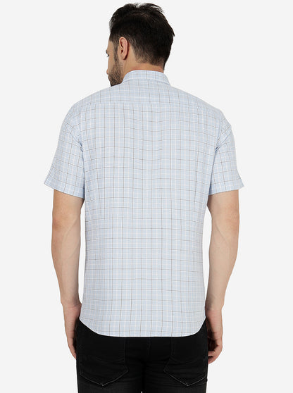 Blue Checked Slim Fit Semi Casual Shirt | JadeBlue