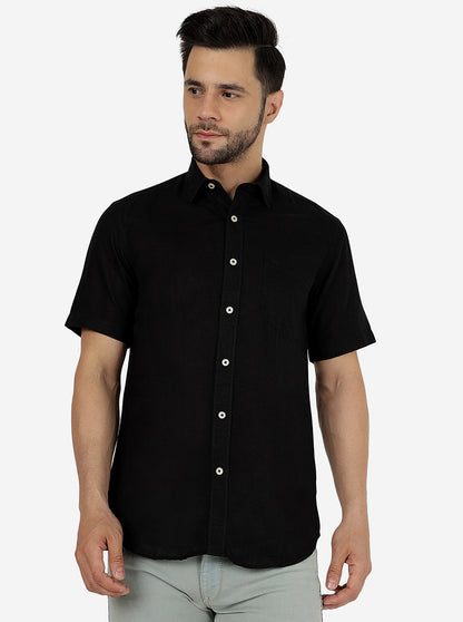 Black Solid Slim Fit Semi Casual Shirt | JadeBlue