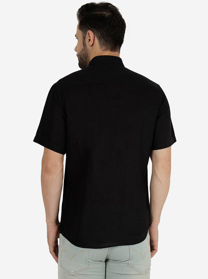 Black Solid Slim Fit Semi Casual Shirt | JadeBlue