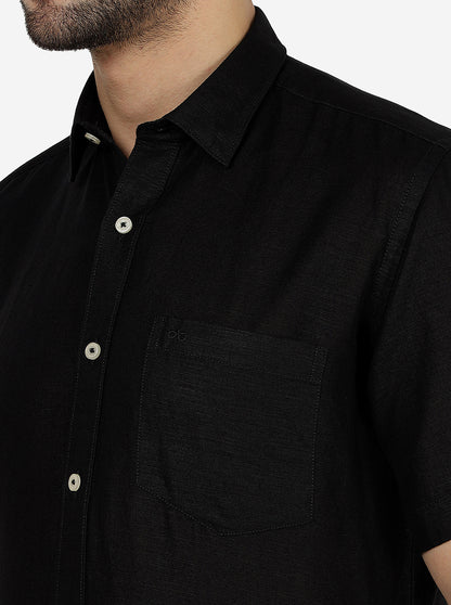 Black Solid Slim Fit Semi Casual Shirt | JadeBlue