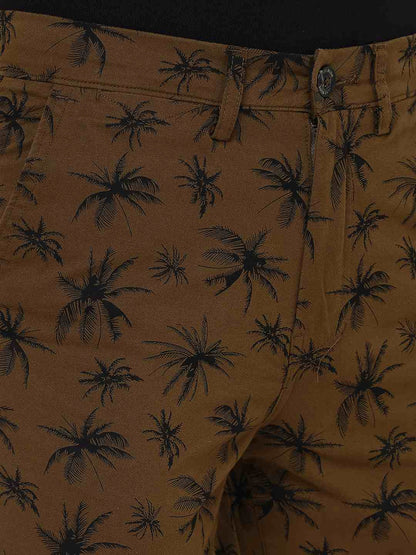 Olive Green Printed Slim Fit Shorts | JadeBlue