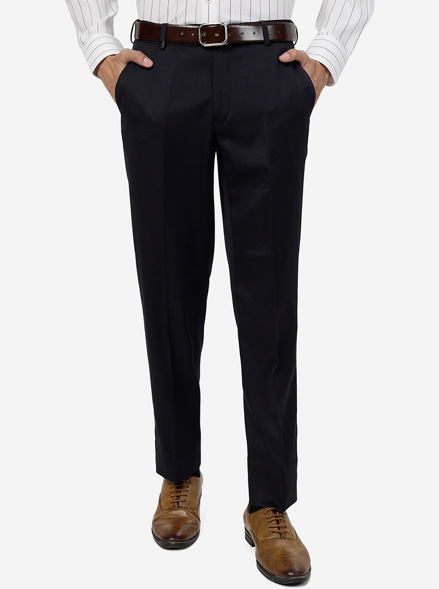 Navy Blue Solid Slim Fit Formal Trouser | JB Studio