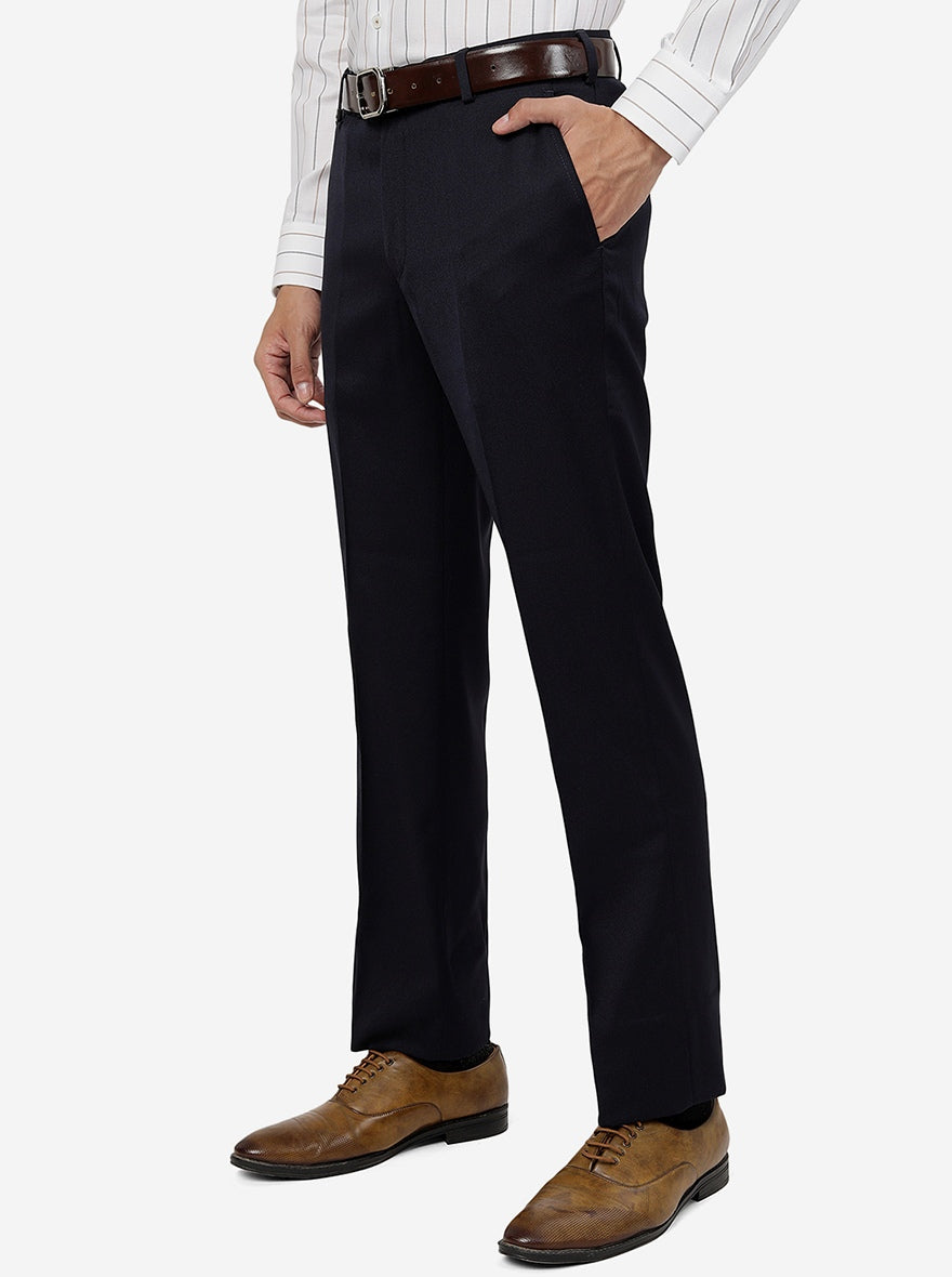 Navy Blue Solid Slim Fit Formal Trouser | JB Studio