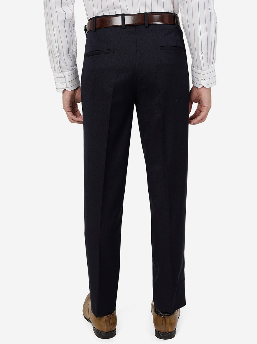 Navy Blue Solid Slim Fit Formal Trouser | JB Studio