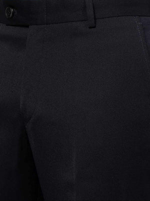 Navy Blue Solid Slim Fit Formal Trouser | JB Studio