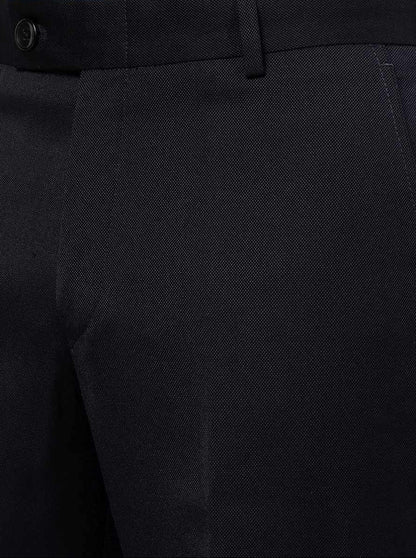 Navy Blue Solid Slim Fit Formal Trouser | JB Studio