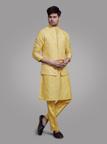 Yellow Kurta Pajama with Koti | TULA