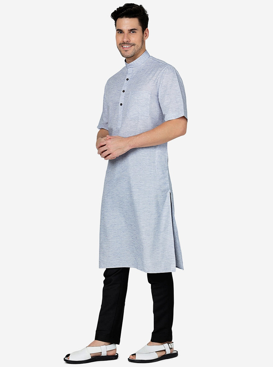 Light Blue Solid Regular Fit Modi Kurta | JadeBlue