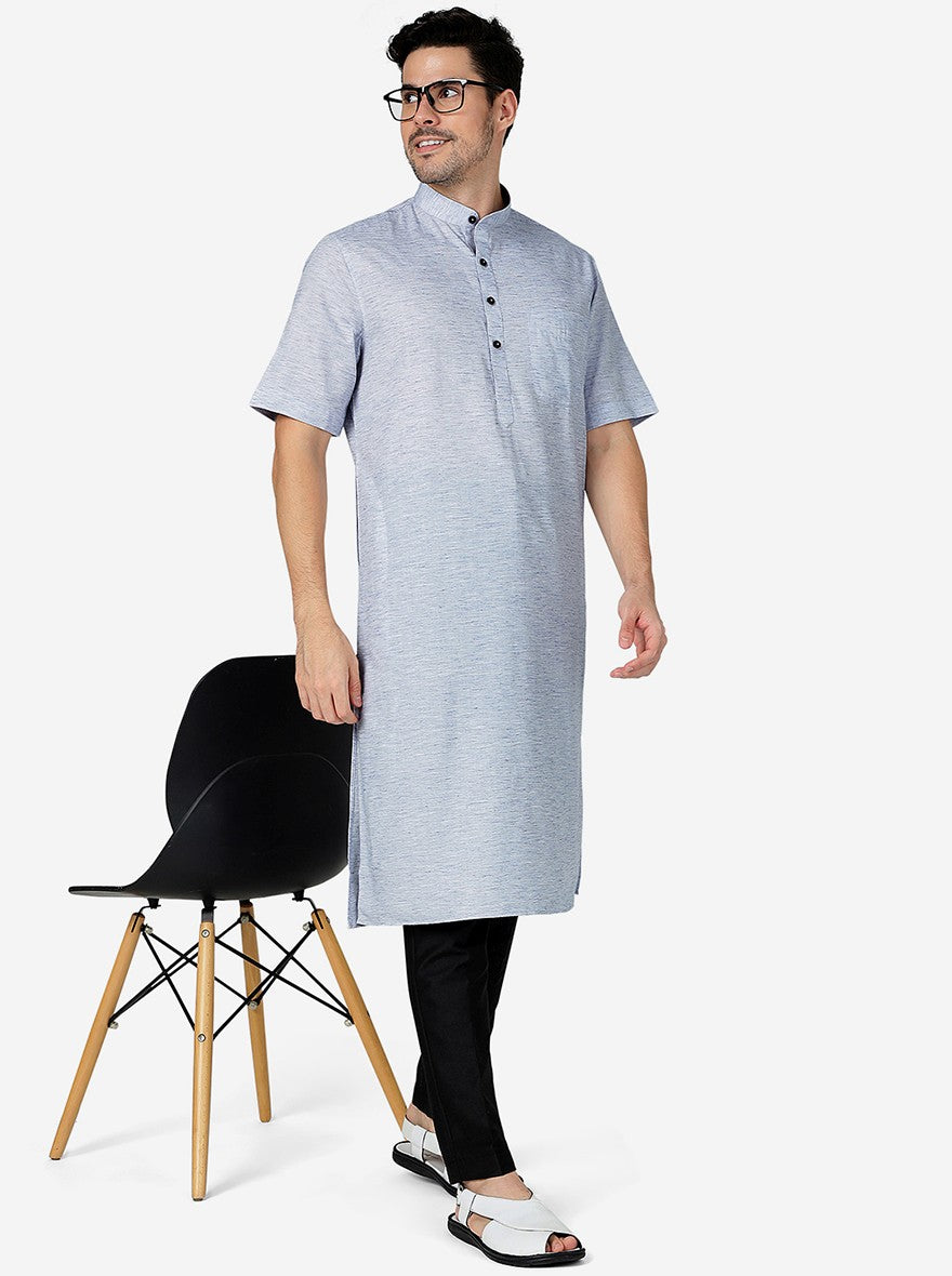 Light Blue Solid Regular Fit Modi Kurta | JadeBlue