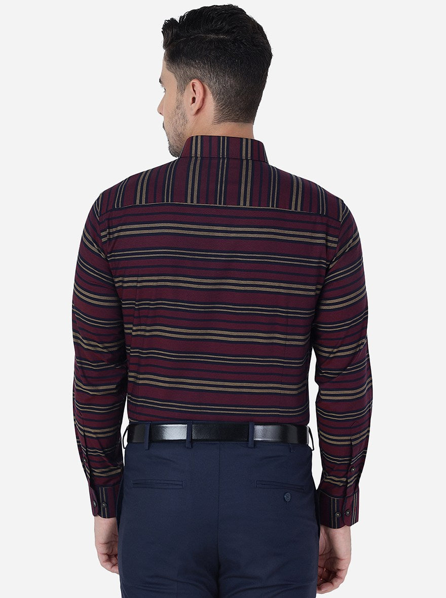 Maroon Striped Slim Fit Formal Shirt | Metal