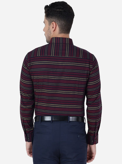 Maroon Striped Slim Fit Formal Shirt | Metal