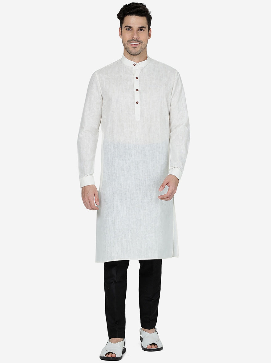 Cream Solid Regular Fit Modi Kurta | JadeBlue