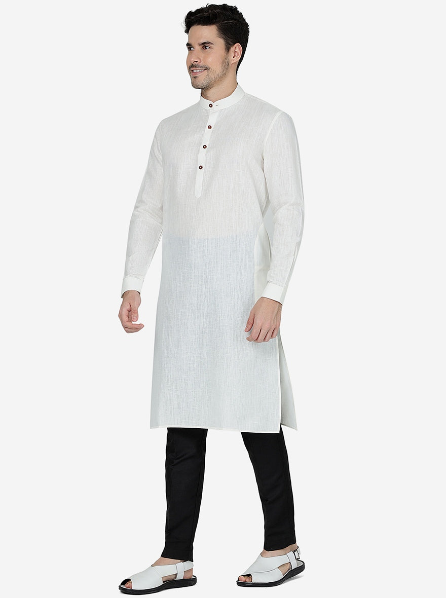 Cream Solid Regular Fit Modi Kurta | JadeBlue