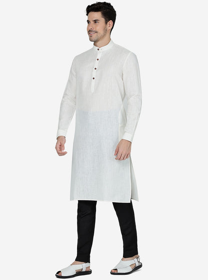Cream Solid Regular Fit Modi Kurta | JadeBlue