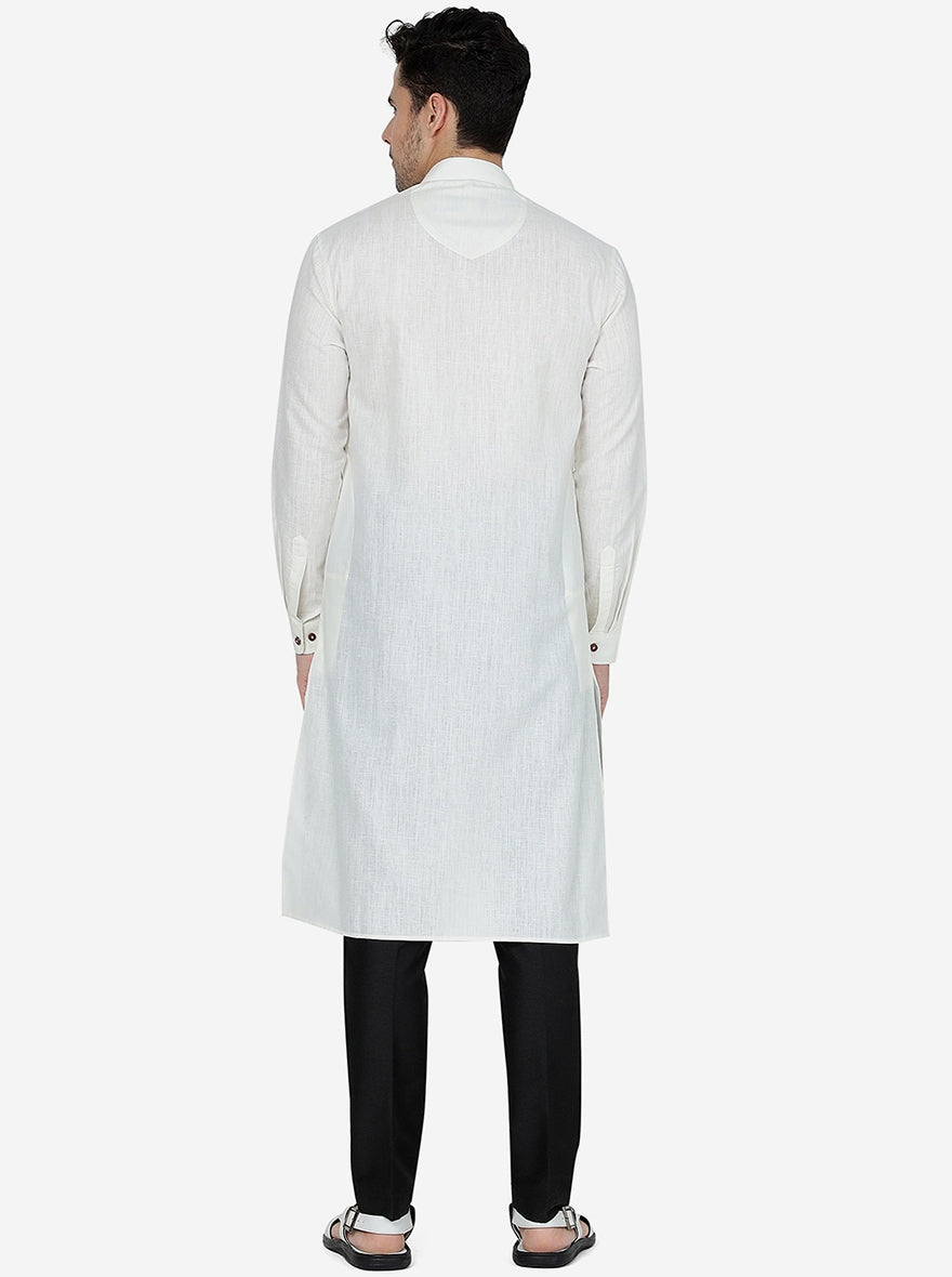Cream Solid Regular Fit Modi Kurta | JadeBlue