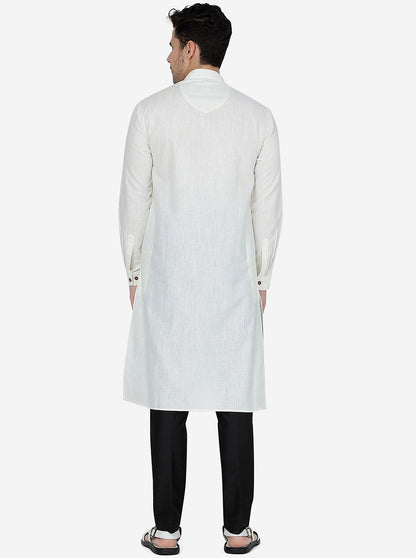 Cream Solid Regular Fit Modi Kurta | JadeBlue