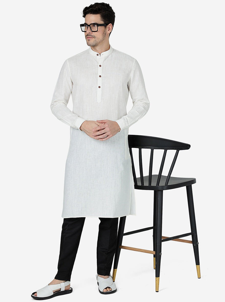 Cream Solid Regular Fit Modi Kurta | JadeBlue