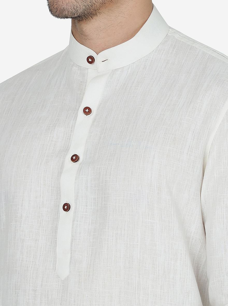 Cream Solid Regular Fit Modi Kurta | JadeBlue