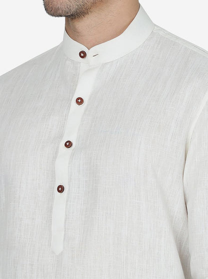 Cream Solid Regular Fit Modi Kurta | JadeBlue