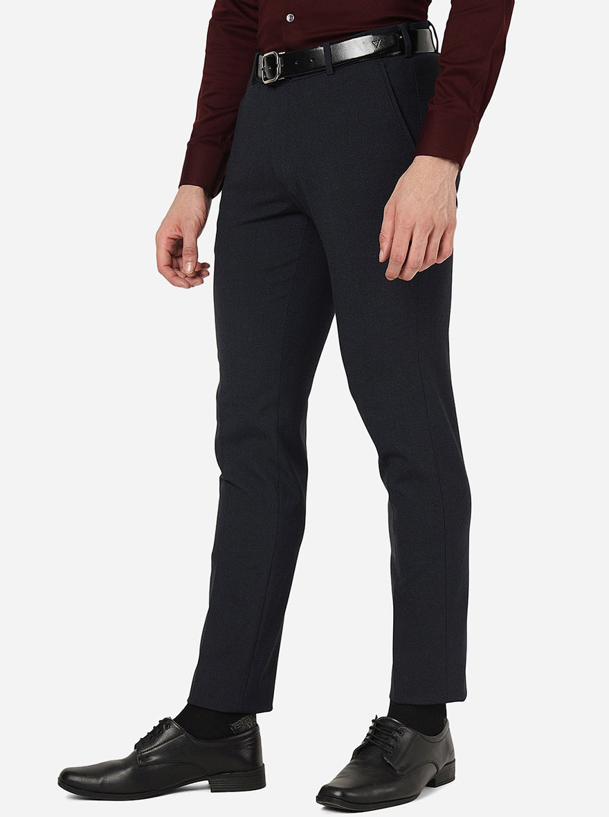 Navy Blue Solid Super Slim Fit Formal Trouser | JadeBlue Youth
