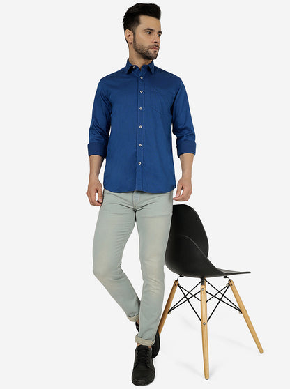 Snorkle Blue Solid Slim Fit Semi Casual Shirt | JadeBlue