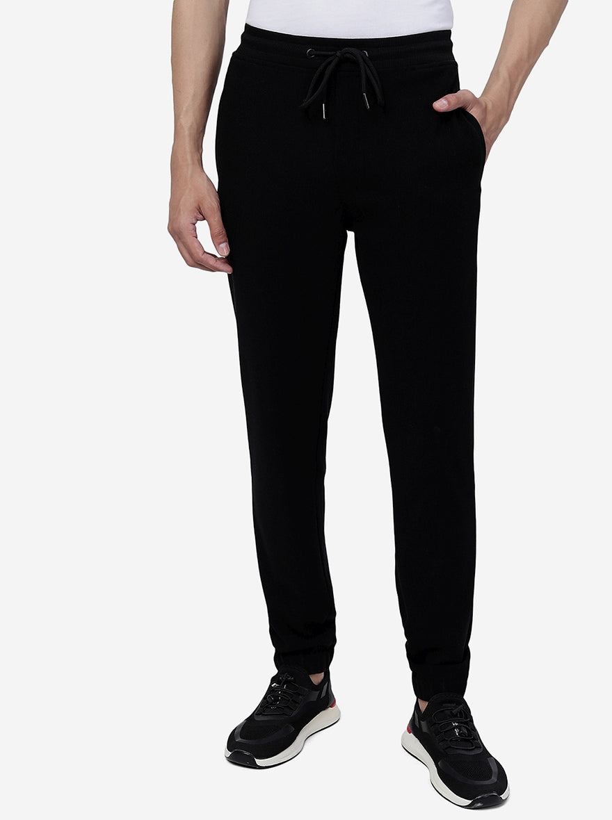 JadeBlue Men s Black 100 Cotton Slim Fit Solid Joggers