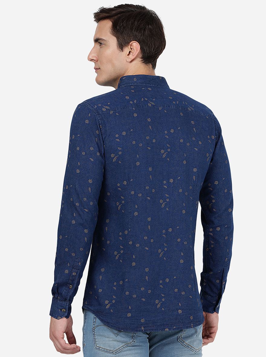 Indigo Blue Printed Slim Fit Casual Shirt | JadeBlue