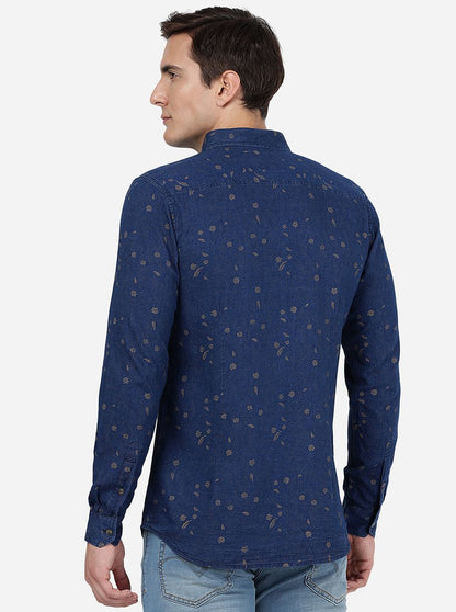 Indigo Blue Printed Slim Fit Casual Shirt | JadeBlue