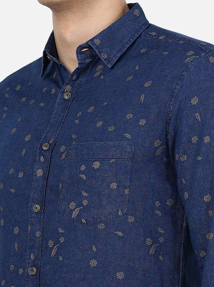 Indigo Blue Printed Slim Fit Casual Shirt | JadeBlue