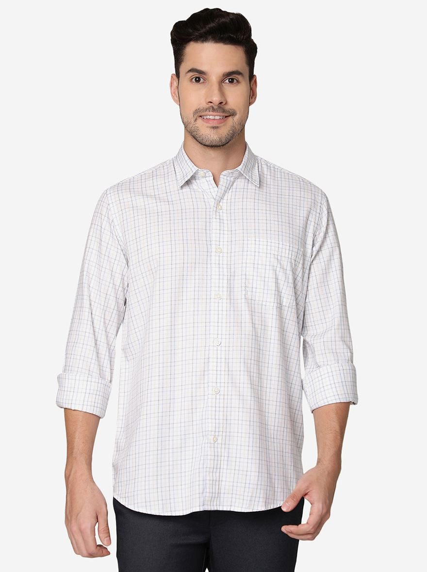 White Checked Slim Fit Semi Casual Shirt | JadeBlue