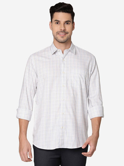 White Checked Slim Fit Semi Casual Shirt | JadeBlue