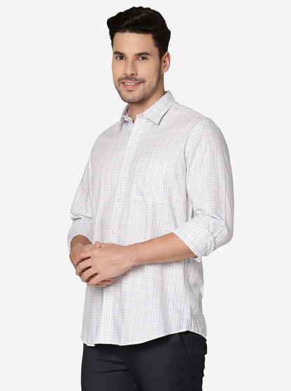 White Checked Slim Fit Semi Casual Shirt | JadeBlue