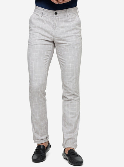Beige Checked Uno Fit Casual Trouser | JadeBlue