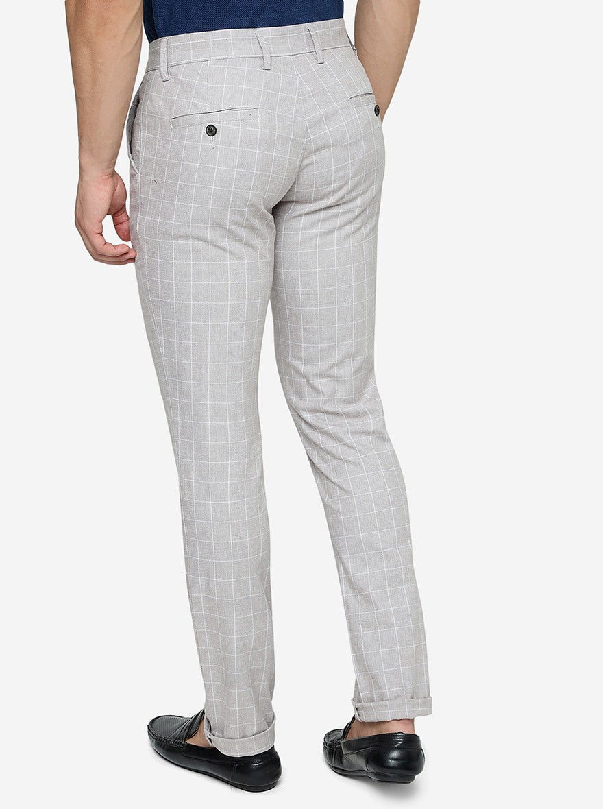 Beige Checked Uno Fit Casual Trouser | JadeBlue