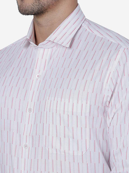 White & Pink Striped Slim Fit Formal Shirt | Metal