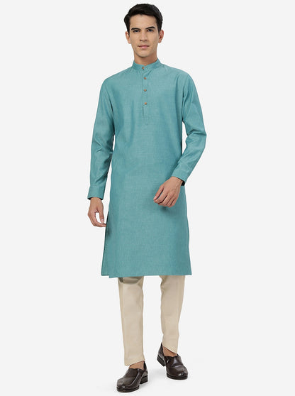 Green Solid Regular Fit Modi Kurta | JadeBlue