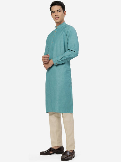 Green Solid Regular Fit Modi Kurta | JadeBlue