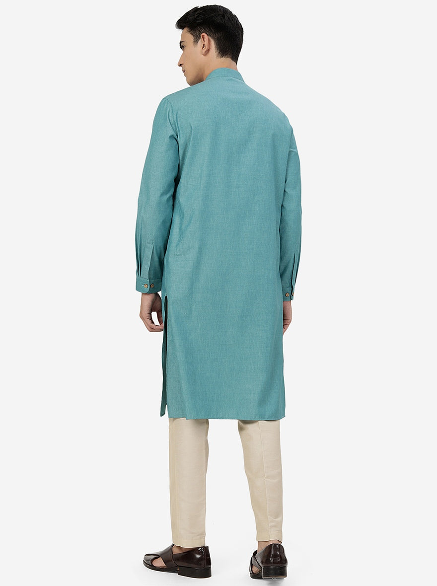 Green Solid Regular Fit Modi Kurta | JadeBlue