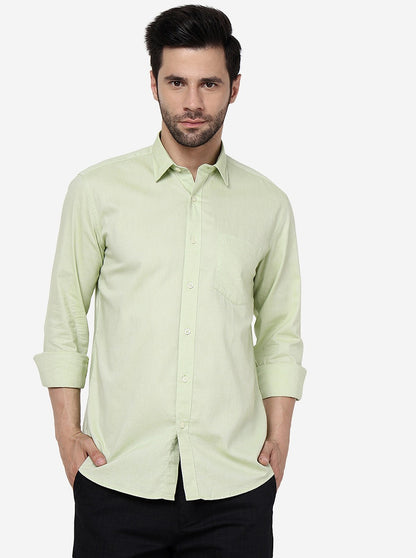 Lime Cream Solid Slim Fit Semi Casual Shirt | JadeBlue