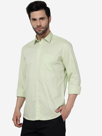 Lime Cream Solid Slim Fit Semi Casual Shirt | JadeBlue