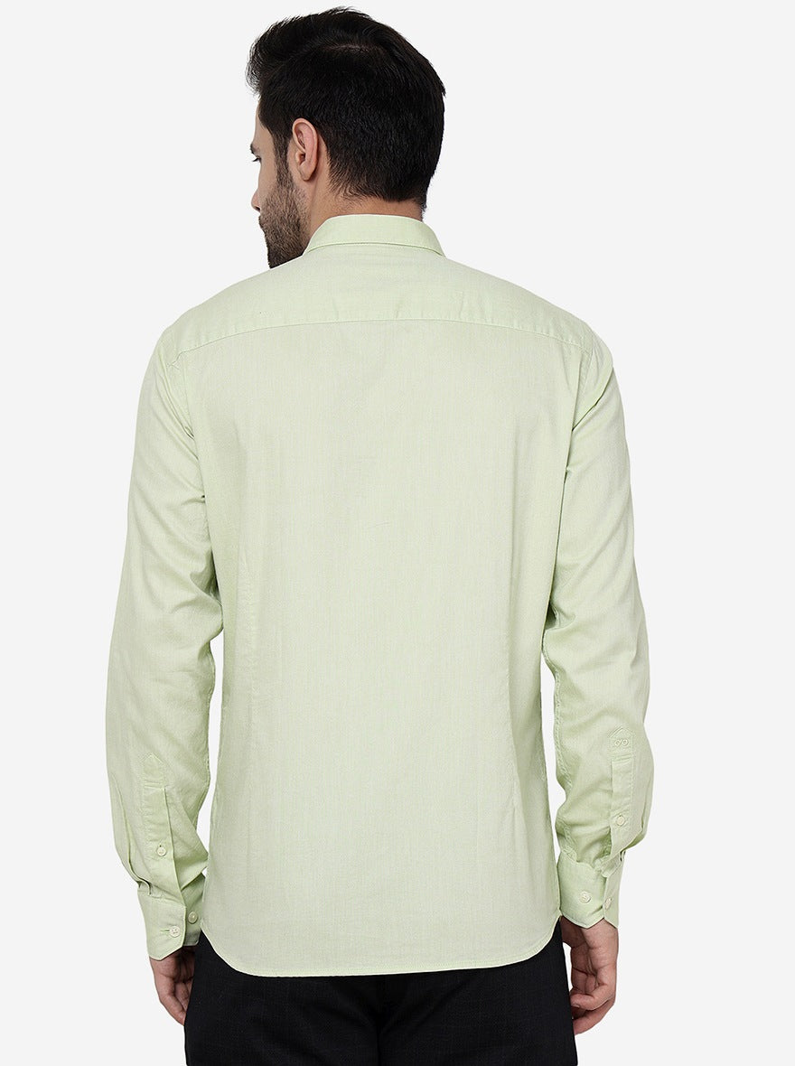 Lime Cream Solid Slim Fit Semi Casual Shirt | JadeBlue