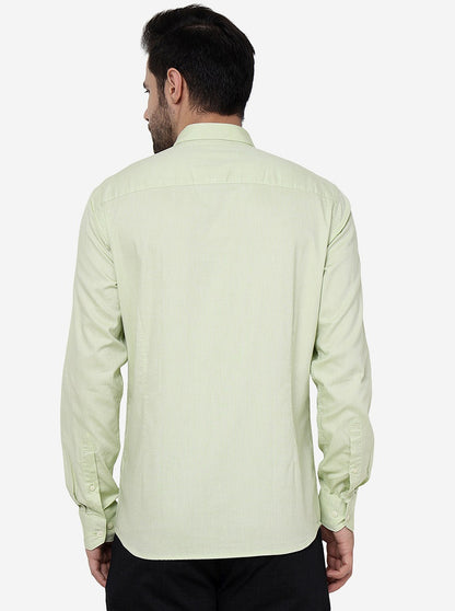 Lime Cream Solid Slim Fit Semi Casual Shirt | JadeBlue