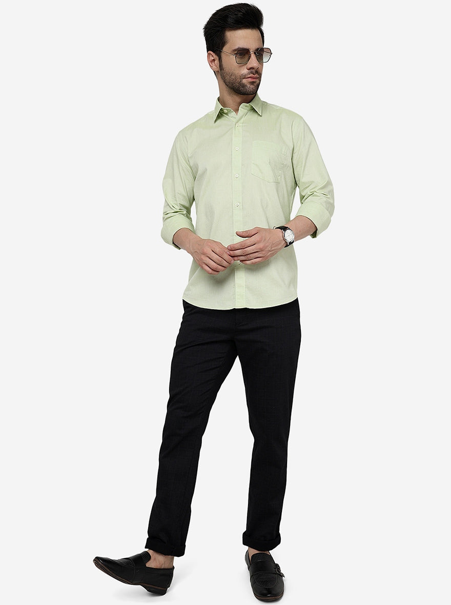 Lime Cream Solid Slim Fit Semi Casual Shirt | JadeBlue