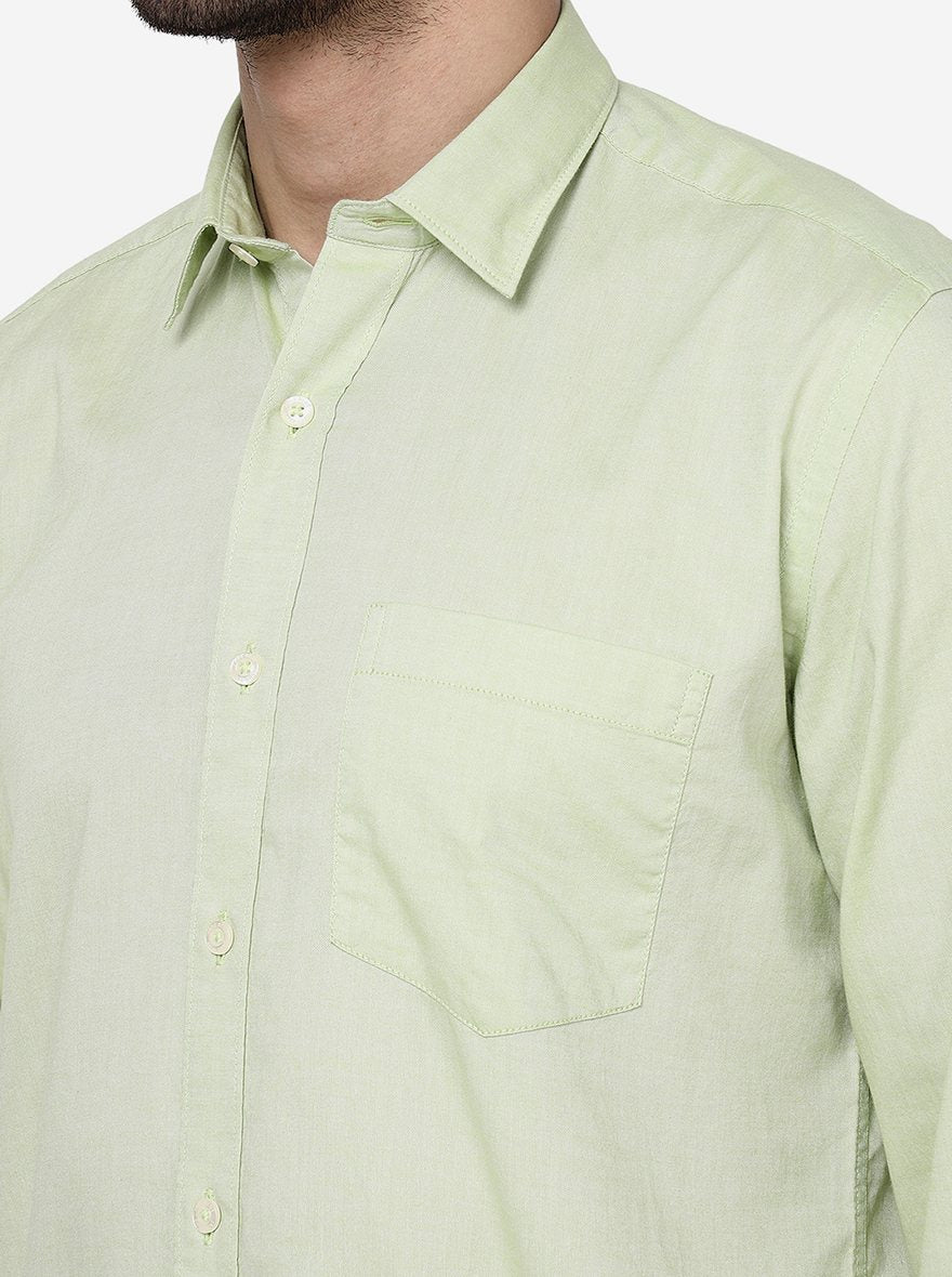 Lime Cream Solid Slim Fit Semi Casual Shirt | JadeBlue