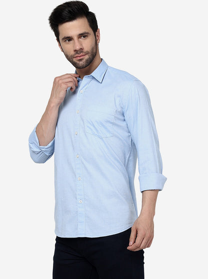Light Blue Solid Slim Fit Semi Casual Shirt | JadeBlue