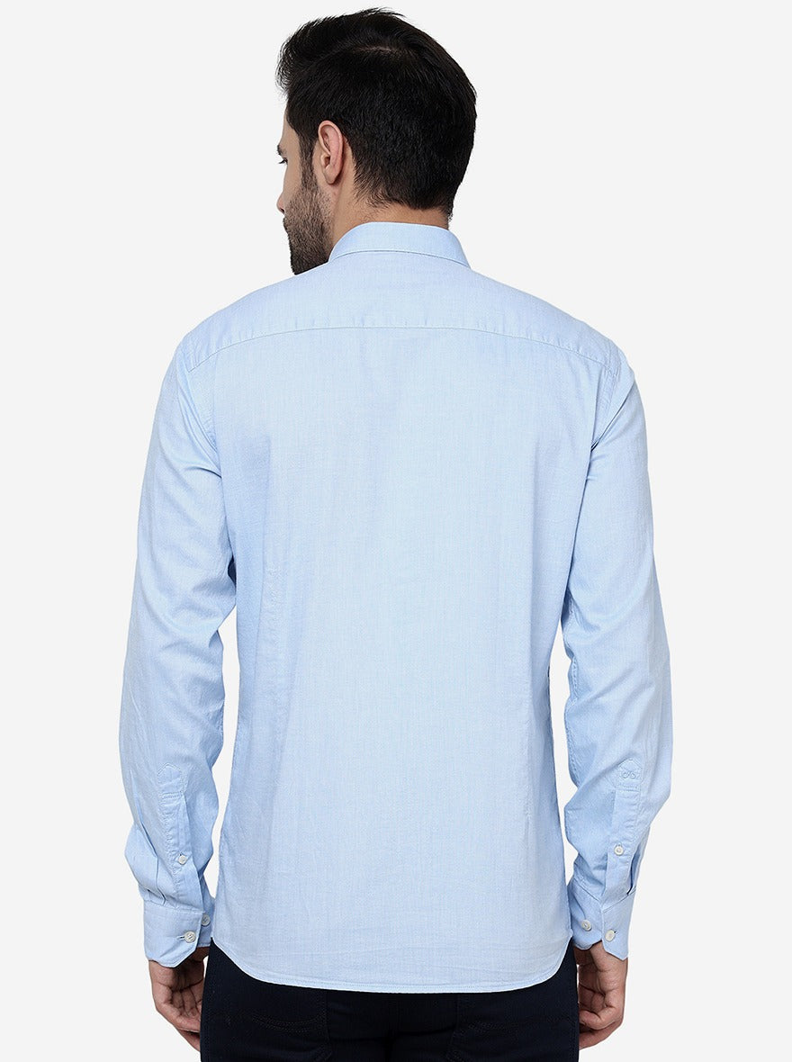 Light Blue Solid Slim Fit Semi Casual Shirt | JadeBlue