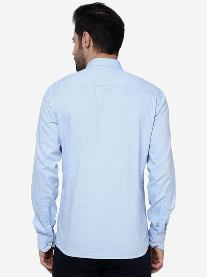 Light Blue Solid Slim Fit Semi Casual Shirt | JadeBlue
