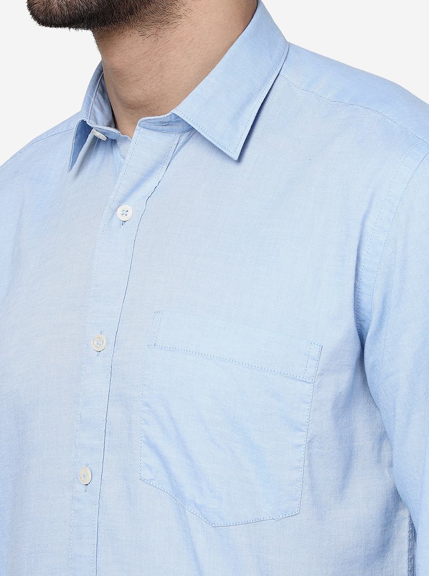 Light Blue Solid Slim Fit Semi Casual Shirt | JadeBlue