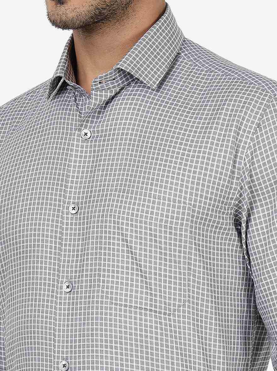 Grey Checked Regular Fit Formal Shirt | JadeBlue