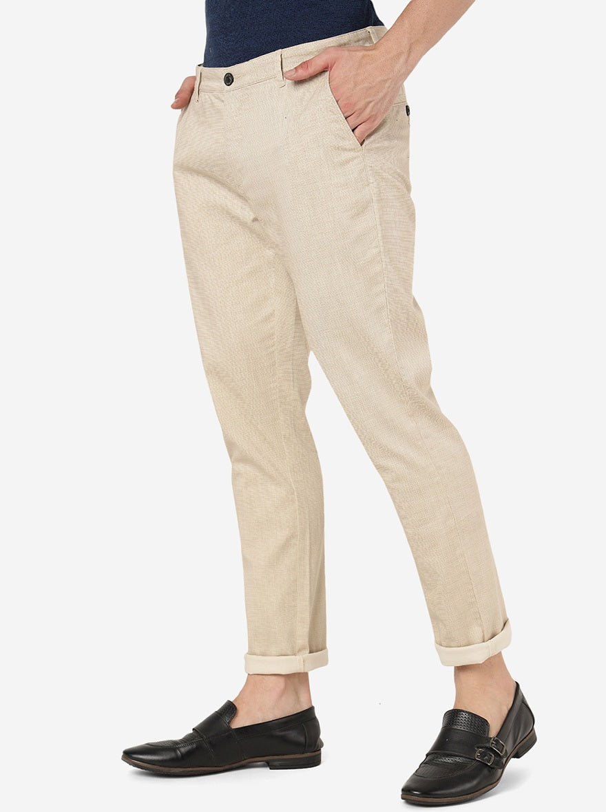 Cream Solid Uno Fit Casual Trouser | JadeBlue